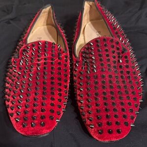 Piergitar Red Velvet Studded Loafers